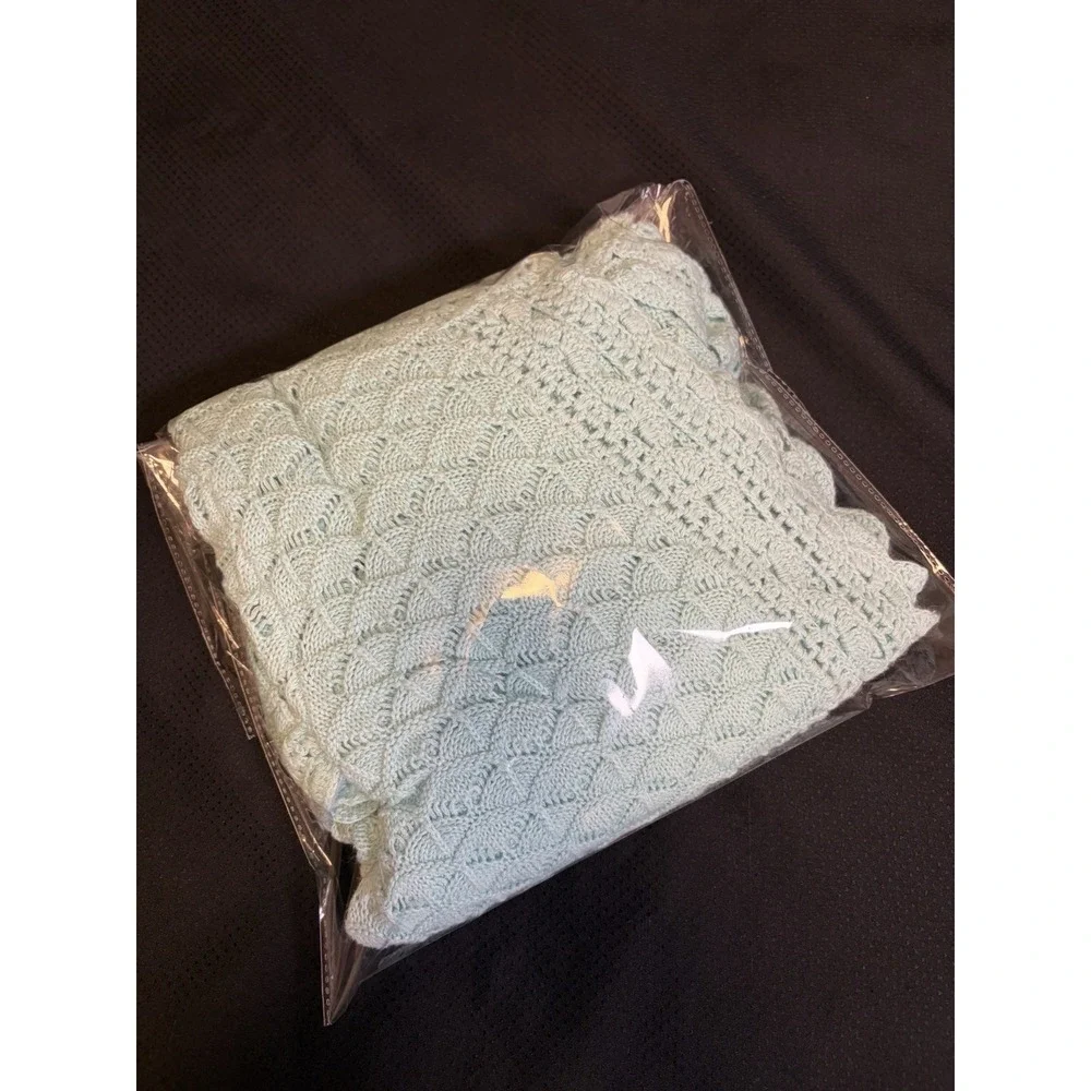 Isaac Mizrahi Aqua Crochet Knit Open Cardigan Sweater Sz L Cotton Blend Coastal